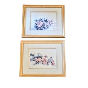Vintage Jodi Jensen Framed Floral Prints Roses Set Of 2 15x12 in